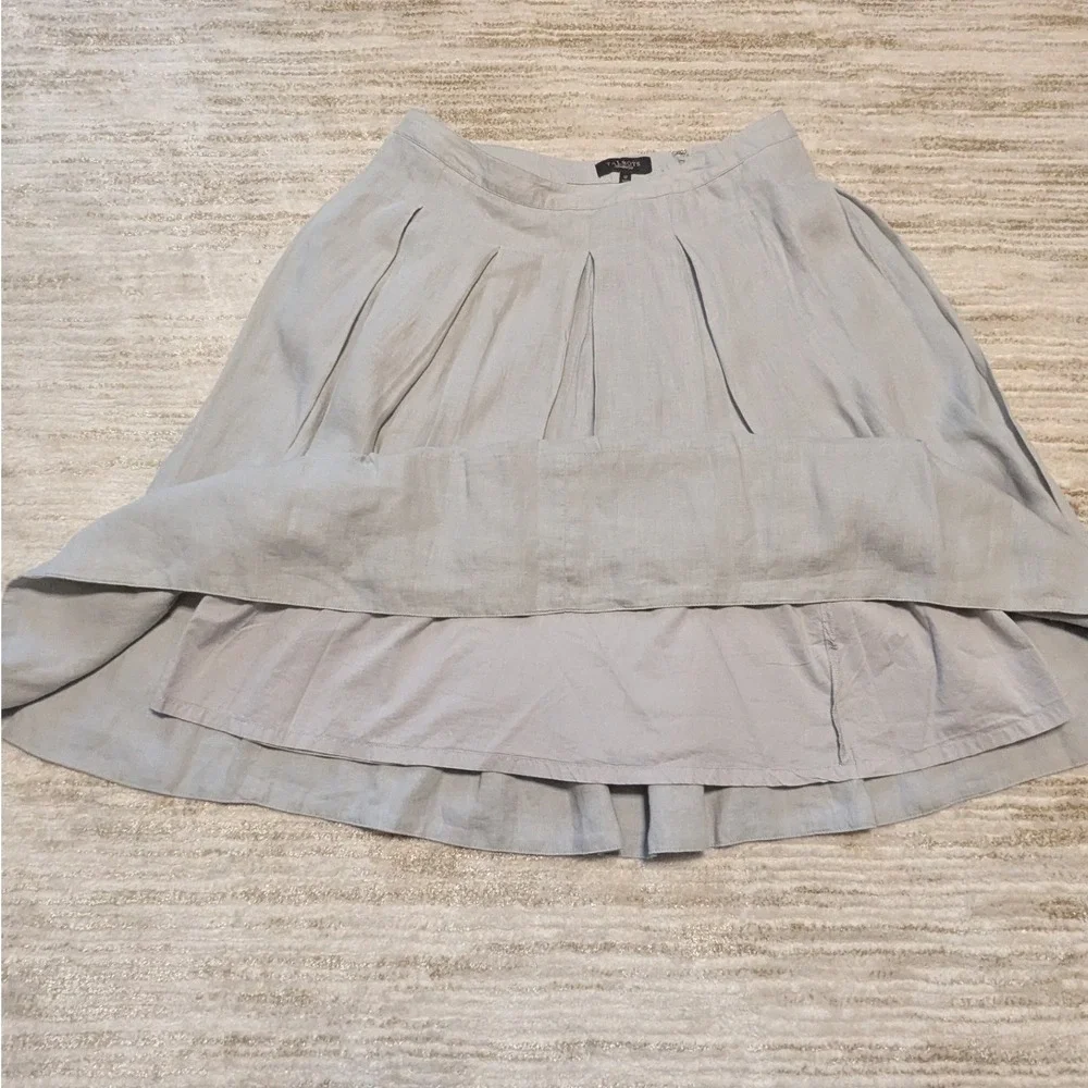 Talbots Linen Skirt Sz 12 Gray Pleated A-Line Cotton Lined Coastal Midi Beach